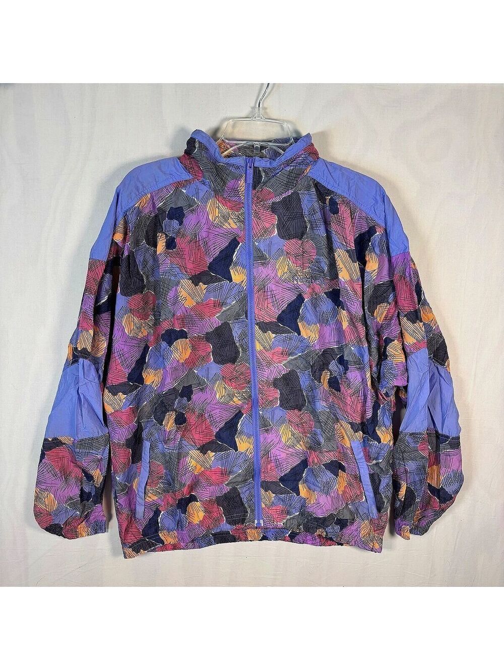VTG 90s Reebok Windbreaker Oversized XL Abstract Print Packable Hood Full Zip